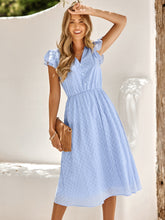 Women's summer V-neck solid color waist cinching dress